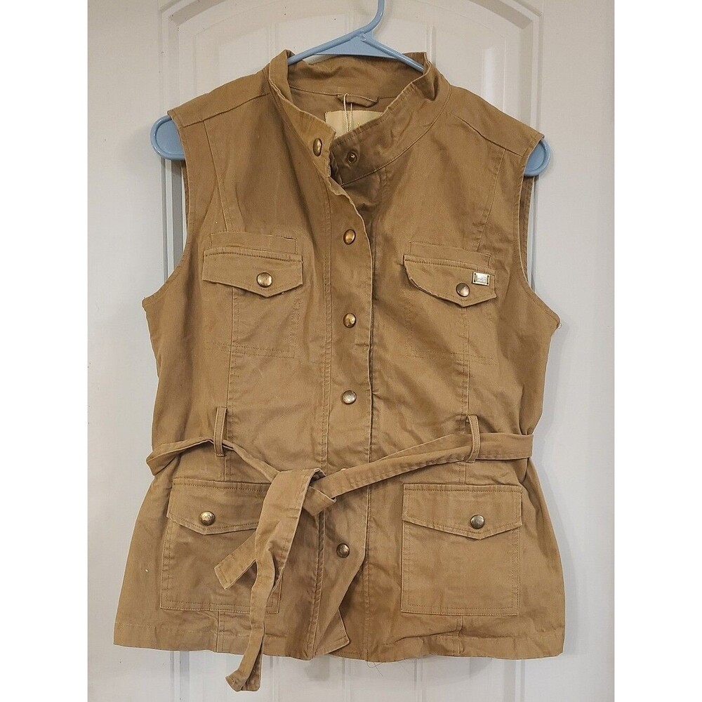 Sleeveless Soft Utility Belted Vest in Tan Size L